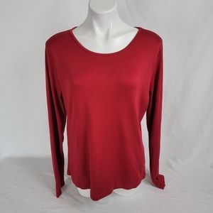 LL Bean Woman's Boat Neck Cotton Solid Red Sweater Size XL